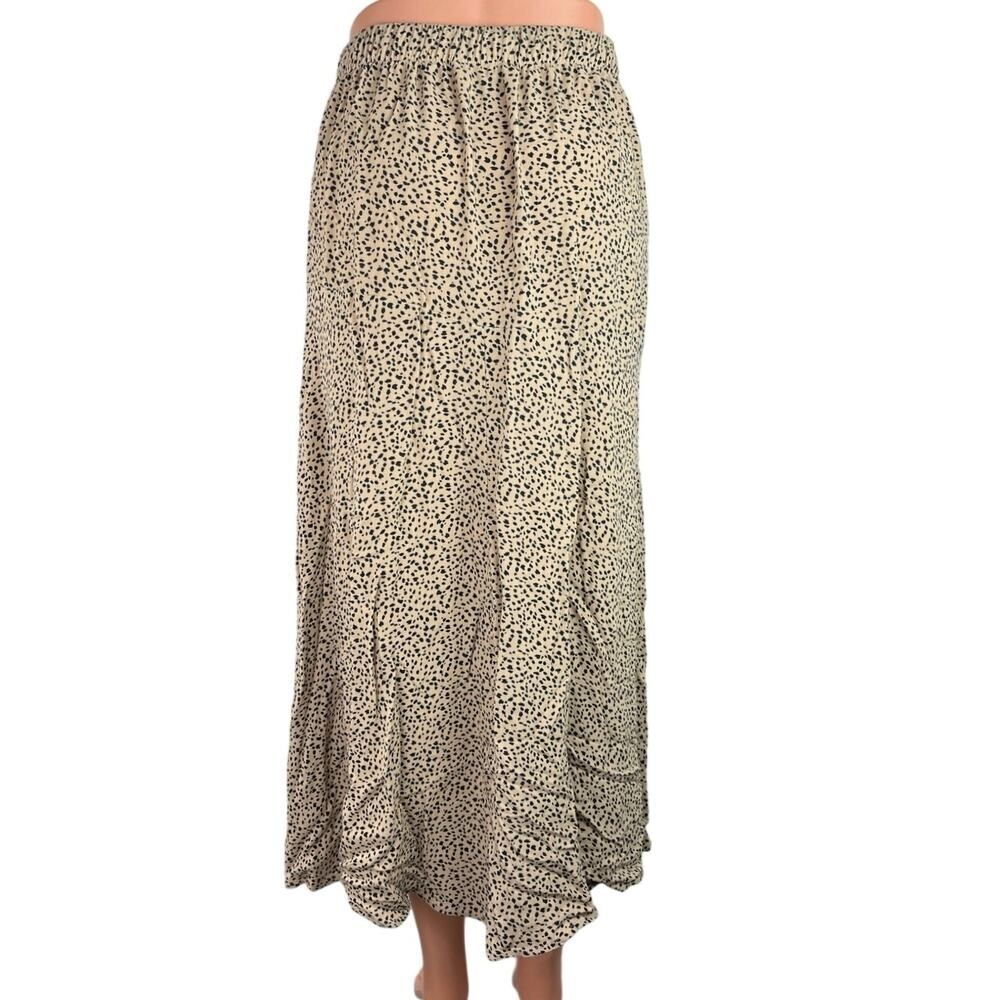 American Eagle Cream Black Animal Leopard Silk Satin Slit Midi Skirt XL - Picture 3 of 5